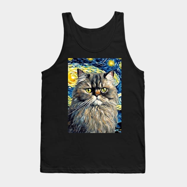 Adorable Persian Cat Breed Painting in a Van Gogh Starry Night Art Style Tank Top by Art-Jiyuu